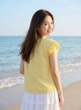  Áo kiểu thô thêu cổ tròn tay bèo 2 tầng 
