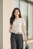  Áo ren nữ tay cộc dáng suông phối dây viền sang trọng 