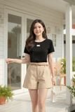  Áo Cotton Croptop nữ phối ren cổ tròn dáng ôm 