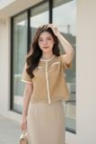  Áo ren nữ tay cộc dáng suông phối dây viền sang trọng 