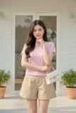  Áo Cotton Croptop nữ phối ren cổ tròn dáng ôm 
