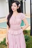  Áo Kiểu Nữ Younger by Cardina Dáng Nhún Khuyết Ngực Vải Thô Đũi 
