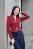  Áo nữ vải nỉ tăm lông cừu dáng croptop khóa kéo 2 chiều 