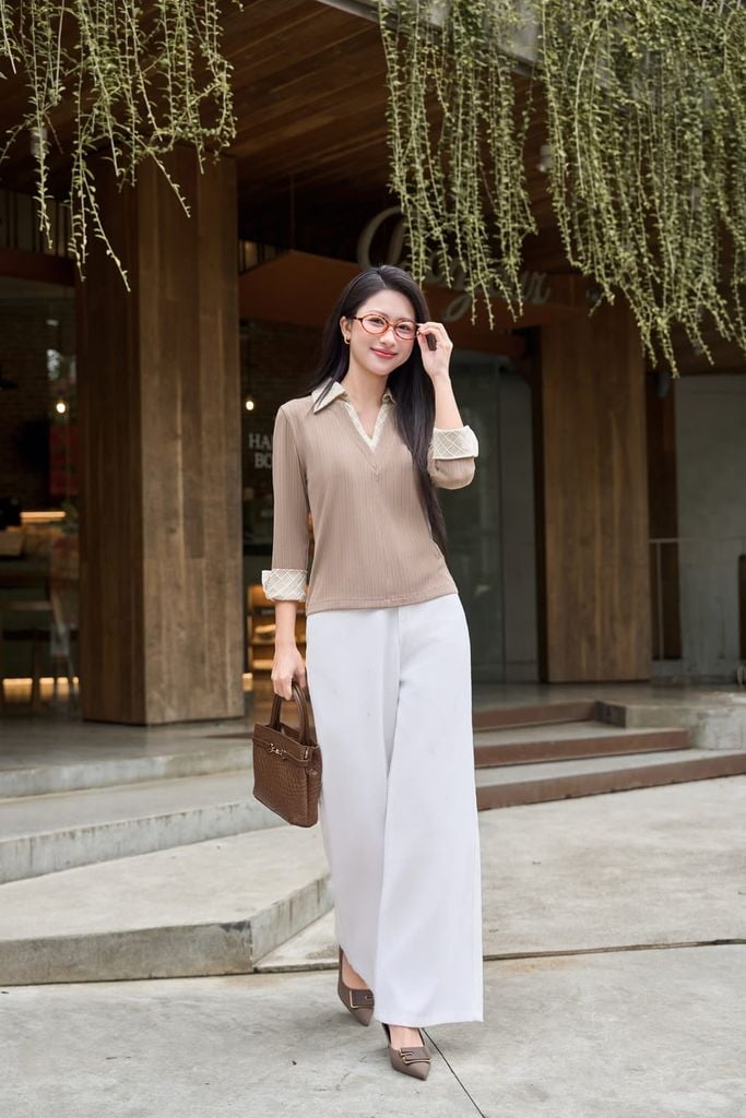  Áo tay lỡ dài phối cổ và tay sơmi 