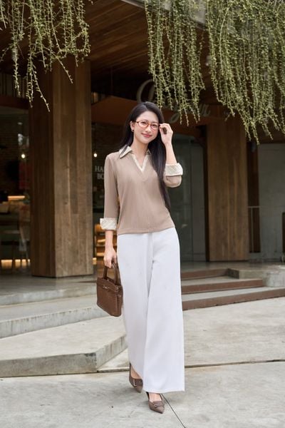  Áo tay lỡ dài phối cổ và tay sơmi 