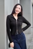  Áo nữ vải nỉ tăm lông cừu dáng croptop khóa kéo 2 chiều 