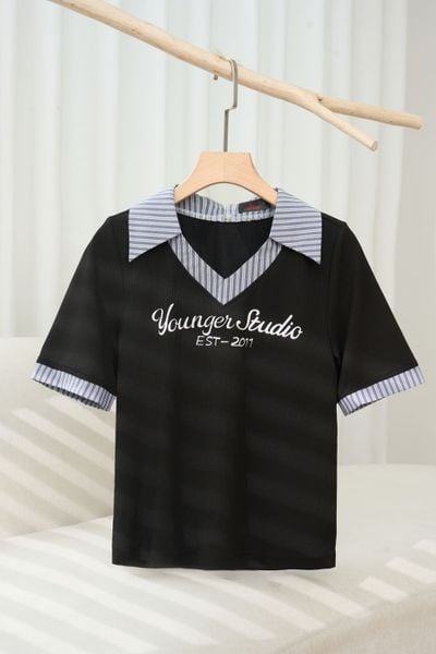 Áo nữ Cardina vải tăm lạnh tay lỡ phối cổ Đức