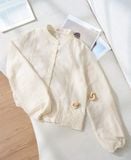  Áo sơ mi croptop cổ tàu tay chuông phối chun chất thô thêu 