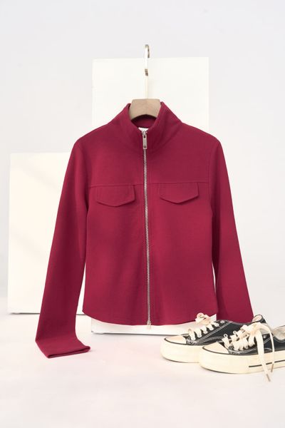  Áo nữ vải nỉ tăm lông cừu dáng croptop khóa kéo 2 chiều 