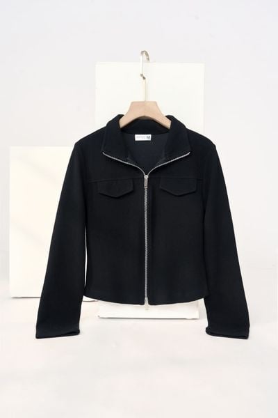  Áo nữ vải nỉ tăm lông cừu dáng croptop khóa kéo 2 chiều 