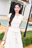  Áo Kiểu Nữ Younger by Cardina Dáng Nhún Khuyết Ngực Vải Thô Đũi 