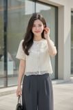  Áo ren nữ tay cộc dáng suông phối dây viền sang trọng 