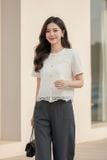  Áo ren nữ tay cộc dáng suông phối dây viền sang trọng 