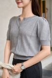  Áo len cardigan nữ Cardina tay ngắn dệt kim họa tiết dọc 