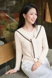  Áo len tăm nữ dài tay cổ phối giả khăn thắt nơ viền bèo 