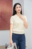  Áo polo dệt sợi cotton Icesilk tay cộc cổ V dập vặn thừng 