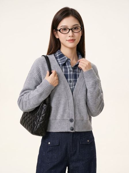  Áo len sọc dài tay vai chờm phối cổ sơ mi 