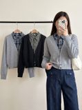  Áo len sọc dài tay vai chờm phối cổ sơ mi 