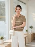  Áo len sợi cotton tay cộc cổ polo khóa 