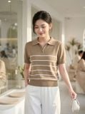  Áo len sợi cotton tay cộc cổ polo khóa 