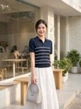  Áo len sợi cotton tay cộc cổ polo khóa 
