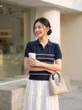  Áo len sợi cotton tay cộc cổ polo khóa 