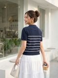  Áo len sợi cotton tay cộc cổ polo khóa 