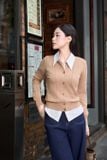  Áo len Cardigan nữ vải len lông thỏ dáng dài tay cổ tròn 