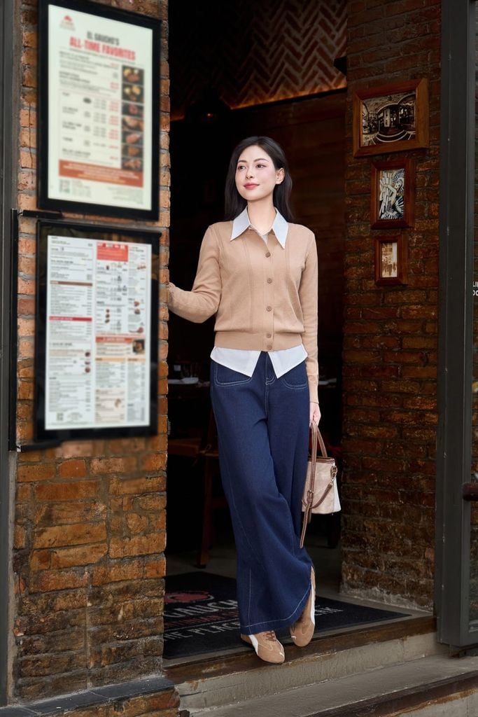  Áo len Cardigan nữ vải len lông thỏ dáng dài tay cổ tròn 