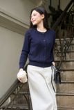  Áo len Cardigan nữ vải len lông thỏ dáng dài tay cổ tròn 