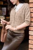  Áo len cardigan tay lỡ cổ tim dệt nổi chất len cotton mềm mại 