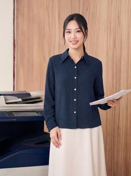  Áo sơ mi basic chấm bi 