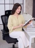  Áo kiểu cổ nhún đính khuy giả tay lỡ 