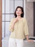  Áo kiểu cổ nhún đính khuy giả tay lỡ 