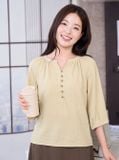  Áo kiểu cổ nhún đính khuy giả tay lỡ 