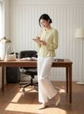  Áo sơ mi cổ tay ren gấu xếp ly 
