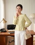  Áo sơ mi cổ tay ren gấu xếp ly 