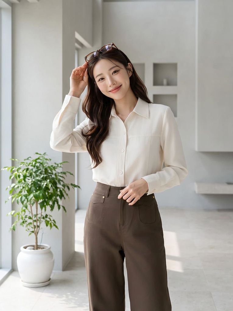  Áo linen dài tay cổ đức dáng suông 