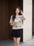  Áo linen suông kiểu cổ và gấu kết ren 