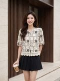  Áo linen suông kiểu cổ và gấu kết ren 