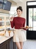  Áo kiểu cổ thuyền xếp ly lệch vai 