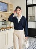  Áo nỉ dạ dài tay phối cổ sơ mi giả cardigan 