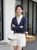  Áo nỉ dạ dài tay phối cổ sơ mi giả cardigan 