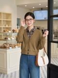  Áo nỉ dạ dài tay phối cổ sơ mi giả cardigan 