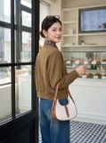  Áo nỉ dạ dài tay phối cổ sơ mi giả cardigan 