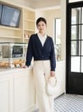  Áo nỉ dạ dài tay phối cổ sơ mi giả cardigan 