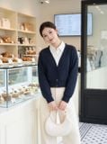  Áo nỉ dạ dài tay phối cổ sơ mi giả cardigan 
