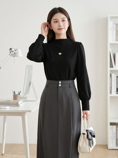  Áo nỉ dài tay cổ leo vai bồng đính tag 