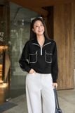 Áo Umi Mềm Giữ Ấm Túi Hộp Vai Chờm Cổ Khóa Zip Dáng Suông 