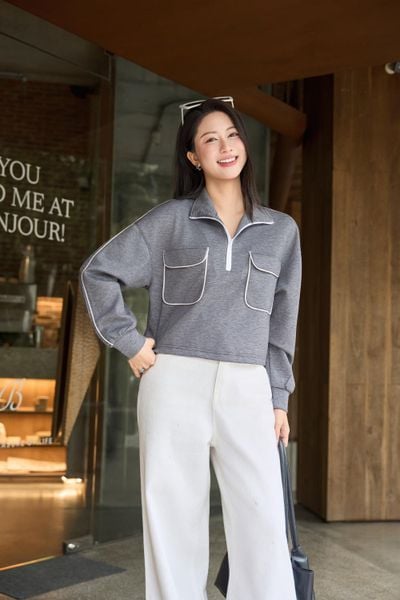  Áo Umi Mềm Giữ Ấm Túi Hộp Vai Chờm Cổ Khóa Zip Dáng Suông 